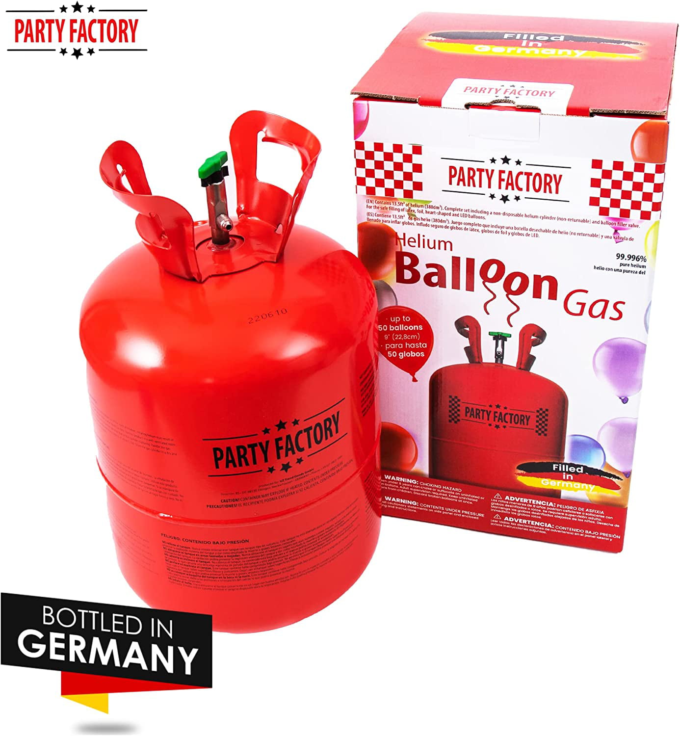 Party Factory Helium Tank for up to 30 Balloons incl. Latex Balloons,  Helium Cylinder 7 cu. ft. Gas with filling quantity for Balloons, Ideal for  Birthday Party, Wedding : Toys & Games 