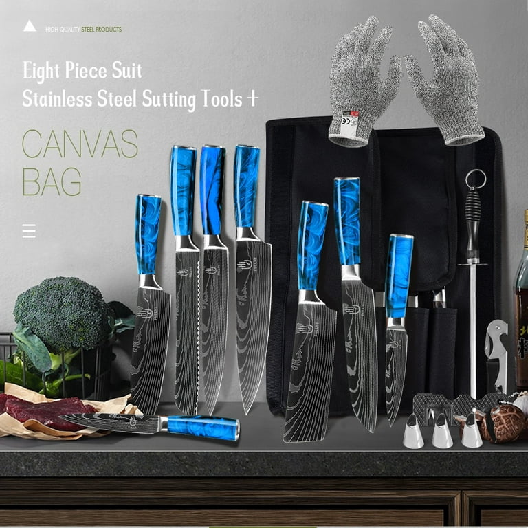  FULLHI Stainless Steel 14pcs Japanese Knife Set & Forged  Butcher Knife Set with Knife Bag and Sheath: Home & Kitchen