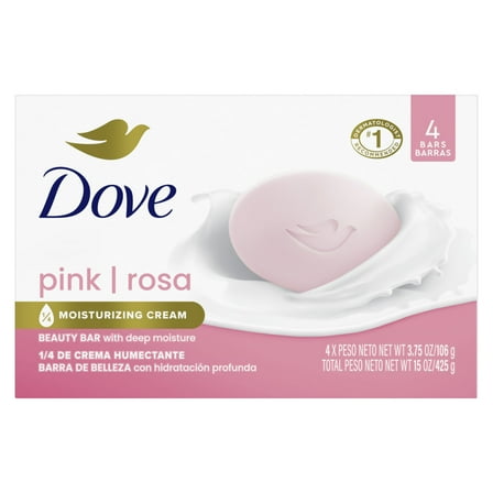 Dove Beauty Bar Women's Bath Soap Gentle Pink Rosa Moisturizing All Skin, 3.75 oz 4 Bars