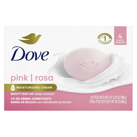 Dove Beauty Bar Women's Bath Soap Gentle Pink Rosa Moisturizing All Skin, 3.75 oz 4 Bars