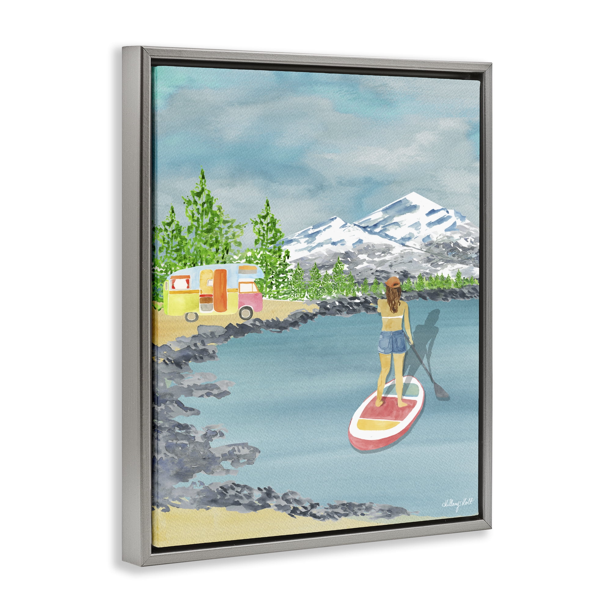 Stupell Industries Lake Tahoe Paddle Boarding Gray Framed Floater Canvas Wall Art, design by Hillary Holt