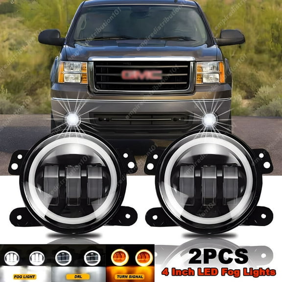 For 2007-2013 GMC Sierra 1500 2500 3500 Round 6000K LED Bumper Fog Lights DRL  