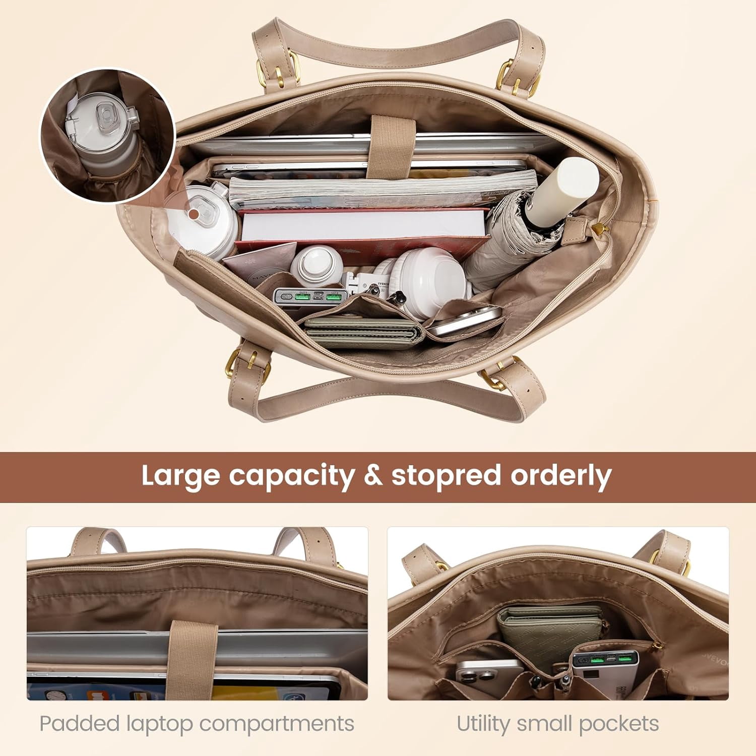 LOVEVOOK Laptop Tote Bag for Women,Vintage Leather Work Tote Bag for Women, 15.6 Inch Computer Briefcase Bag,Waterproof Teacher Business Office