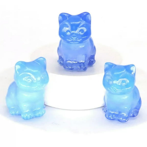 GKNET Natural Blue Opal Quartz Crystal Gemstone Felines Carved Lucky Cat Mini Figurine