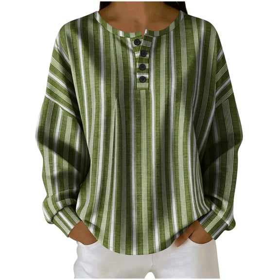 Tops for Women Long Sleeve Round Neck Fashion Printed Loose Casual Comfortable Buttons Blouse