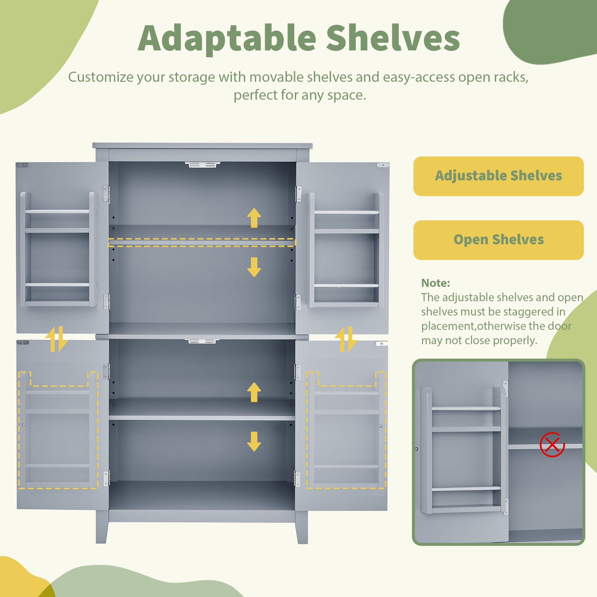 Aukfa Kitchen Pantry Cabinet,Tall Storage Cabinet for Bathroom, Living Room,Gray
