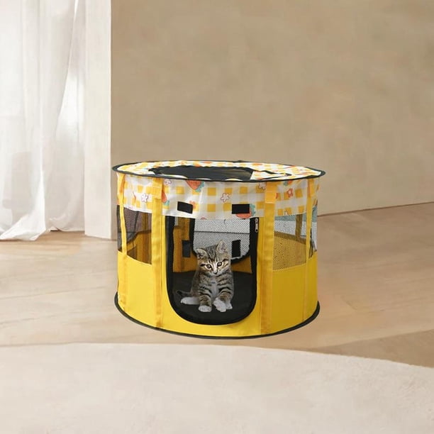 Tienda de juegos portátil para mascotas, corral para gatos, corral plegable para gatitos y cachorros con techo superior, jaula para mascotas para interiores Amarillo