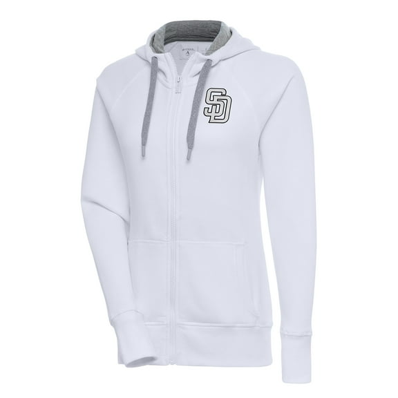 Women's Antigua  White San Diego Padres Brushed Metallic Victory Full-Zip Hoodie