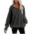 thumbnail image 2 of up to 60% off Gifts Under $5 Sweatshirt for Women Winter Oversized Sweatshirt for Women Casual Solid V Neck Long Sleeve Pullover Tops Side Slit Irregular Hem Cozy Fleece Sweatshirts, 2 of 5