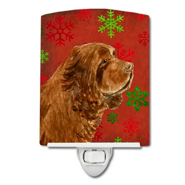 Caroline's Treasures SS4717CNL Sussex Spaniel Red Green Snowflake Holiday Christmas Ceramic Night Light, 6x4x3",