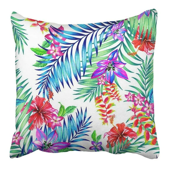 BSDHOME Colorful Tropical Exotic Flowers Hibiscus Heliconia Orchid Adenium Lily Pillowcase Cushion Cover 16x16 inch