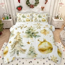 Homewish Gold Christmas Ball Full Size Comforter Sets,Chiv Xmas Tree Bedding Comforter Set,Happy New Year Bedding Sets For Teens,Microfiber Bedroom Decor Reversible,3pcs