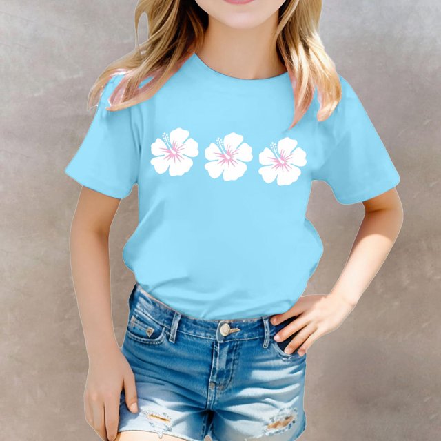 Hauts pour Filles Chemises Imprimées Décontractées à Manches Courtes pour Filles T-Shirts Confortables Col Rond Élégant Tenue Décontractée