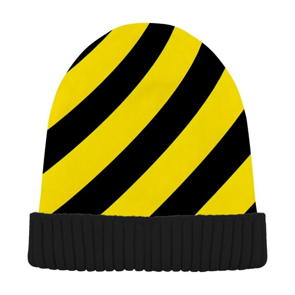 joogoo Yellow Stripes Beanie Hats Cuffed Winter Warm Knit Thick Beanies