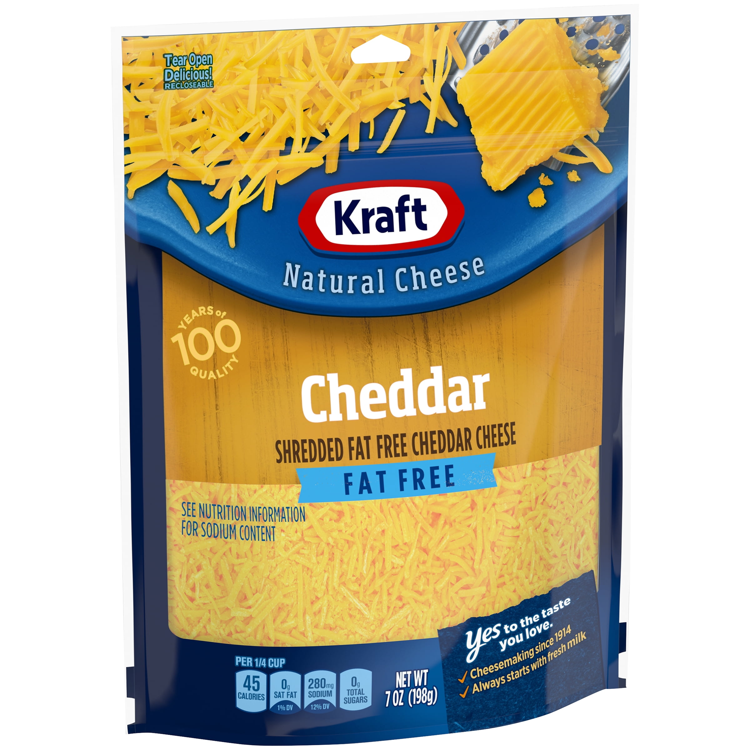 Kraft Cheddar Fat Free Shredded Cheese, 7 oz Bag