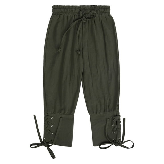 RMGVDSD Boys Ankle-Length Pirate Pants Vintage Lace Up Tapered Trousers Solid Color Cropped Pants Party Casual Harem Pant Fashionable Denim Pants