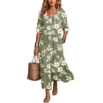 thumbnail image 4 of Ayolanni Plus Size Dresses for Women V Neck 3/4 Sleeve A-Line Maxi Dresses Floral Babydoll Beach Flowy Long Dress Green L, 4 of 7