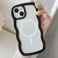 thumbnail image 2 of Magnetic Case Candy Wave Frame Case for iPhone 13/iPhone 14 6.1 inch, Cute Curvy Case Compatible with Magsafe Shockproof Cover Non-Yellowing Clear Case Slim Fit Case for Women Girl-Black, 2 of 11