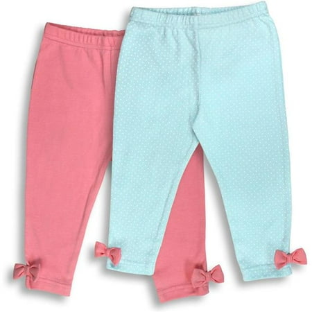 092G-2-12 2 Piece Pink & Aqua Girls Leggings, Dots Print - 9-12 Months