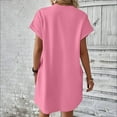 thumbnail image 3 of USSUMA Womens Summer Dresses Summer Dress Short Sleeve Crew Neck Casual Solid Color Dress with Pocket Maxi Dress Elegant Dresses Comfortable Skirts Business Holiday Saving Pink Dress Size-XXL, 3 of 6