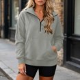 thumbnail image 5 of Sweatshirt for Women With Zipper Solid Color Hoodless Sports Sweatshirt Casual Loose Lapel Pocket Y2k Winter Jackets Oversized Tops, 5 of 7
