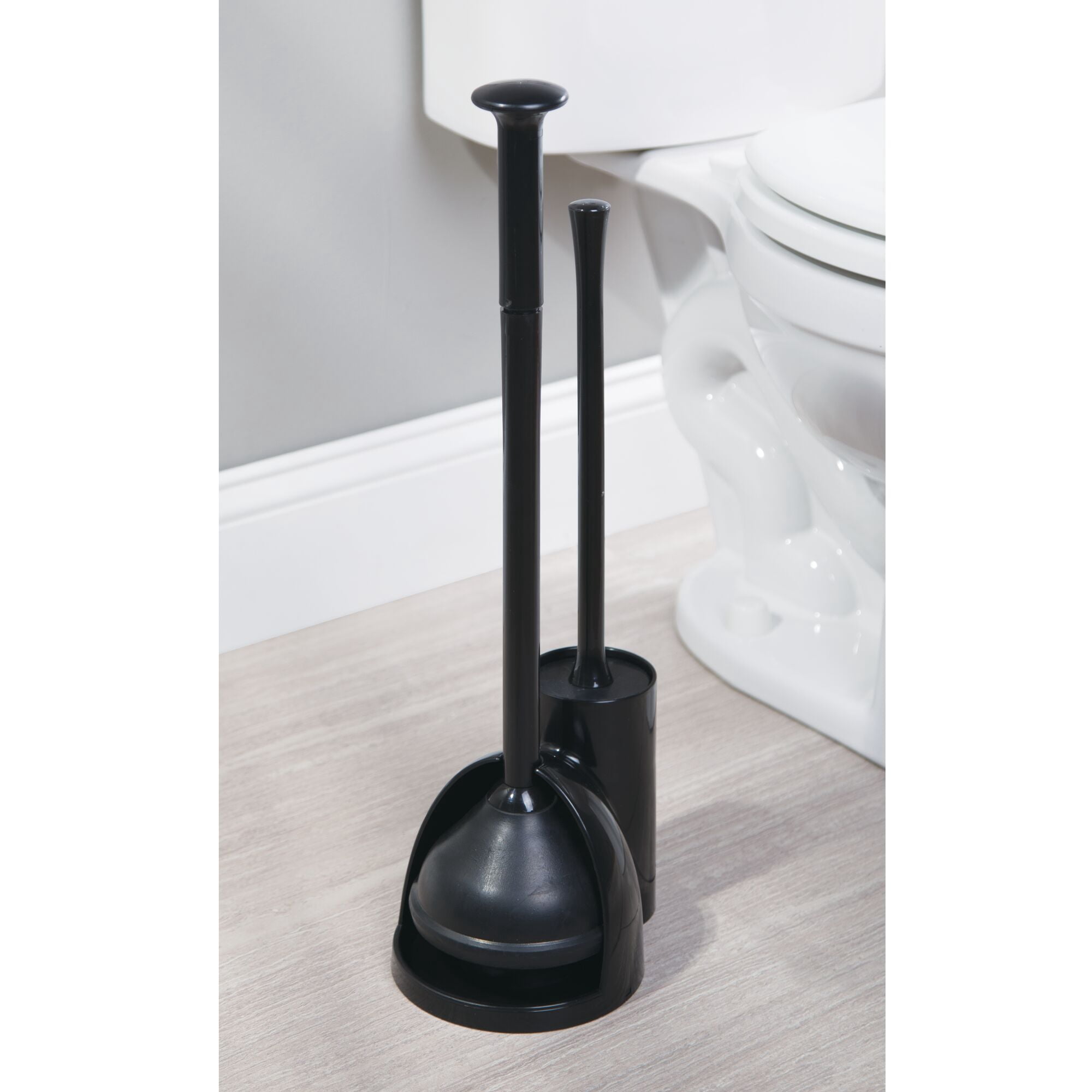mDesign Hidden Plunger and Brush Set for Toilet Bowl - Black