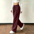 thumbnail image 6 of Womens Casual Wide Leg Pants, Elastic Waist Drawstring Solid Color Loose Trousers with Pockets, Lounge Pants for Work Home Daily Travel Wear | VerBelle,Wine XL, 6 of 8