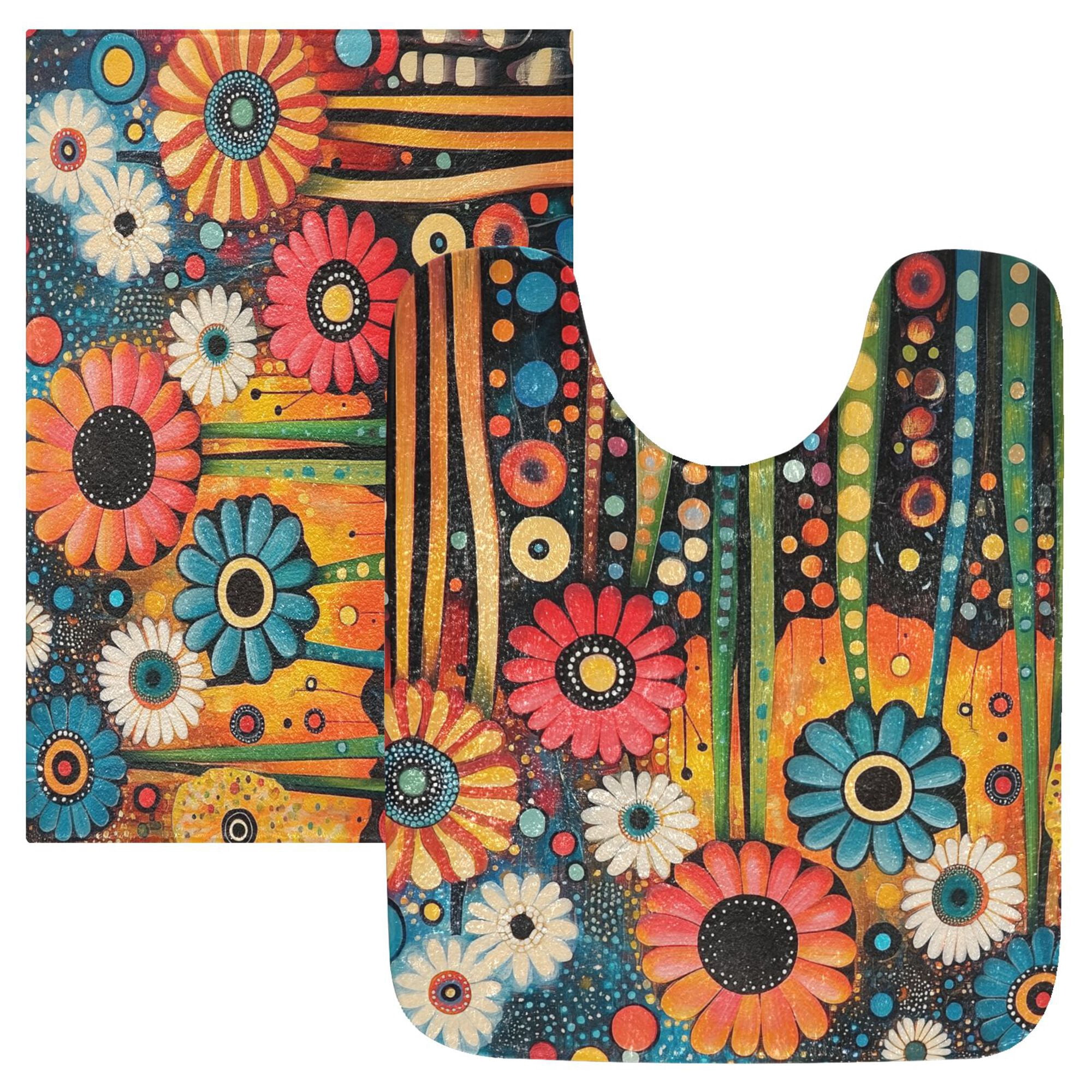 Yayeee Bath Rugs for Bathroom Floor Set of 2 Non Slip Fluffy Soft Absorbent Mat, Red Colorful Flowers with Dots
