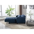 thumbnail image 3 of Modern Convertible Sofa Bed, Linen Upholstered Leisure Sofa with Adjustable Backrest and Wooden Legs, Comfy Accent Sofa with Pillow and Side Pocket, Daybed for Living Room, Bedroom, Balcony, Navy, 3 of 9