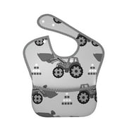 Bingfone Mess-Proof Baby Bib - Waterproof Bib For Baby Boy Or Girl With Food Catcher Pocket, Unisex-Gray Tractor