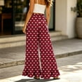thumbnail image 7 of Heart & Polka Dot Print Wide Leg Pants - Ruffle Hem High Waisted Palazzo Trousers with Pockets, Drawstring Casual Lounge Pants Wine L, 7 of 7