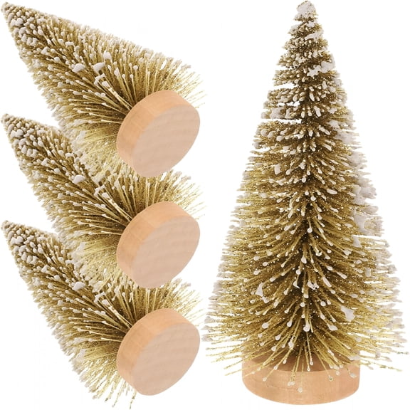 LAMIRO Mini Christmas Trees 4Pcs Artificial Pine Trees Mini Sisal Trees Bottle Brush Christmas Trees with Wooden Base for Christmas Party Home Tabletop Crafts Decorations