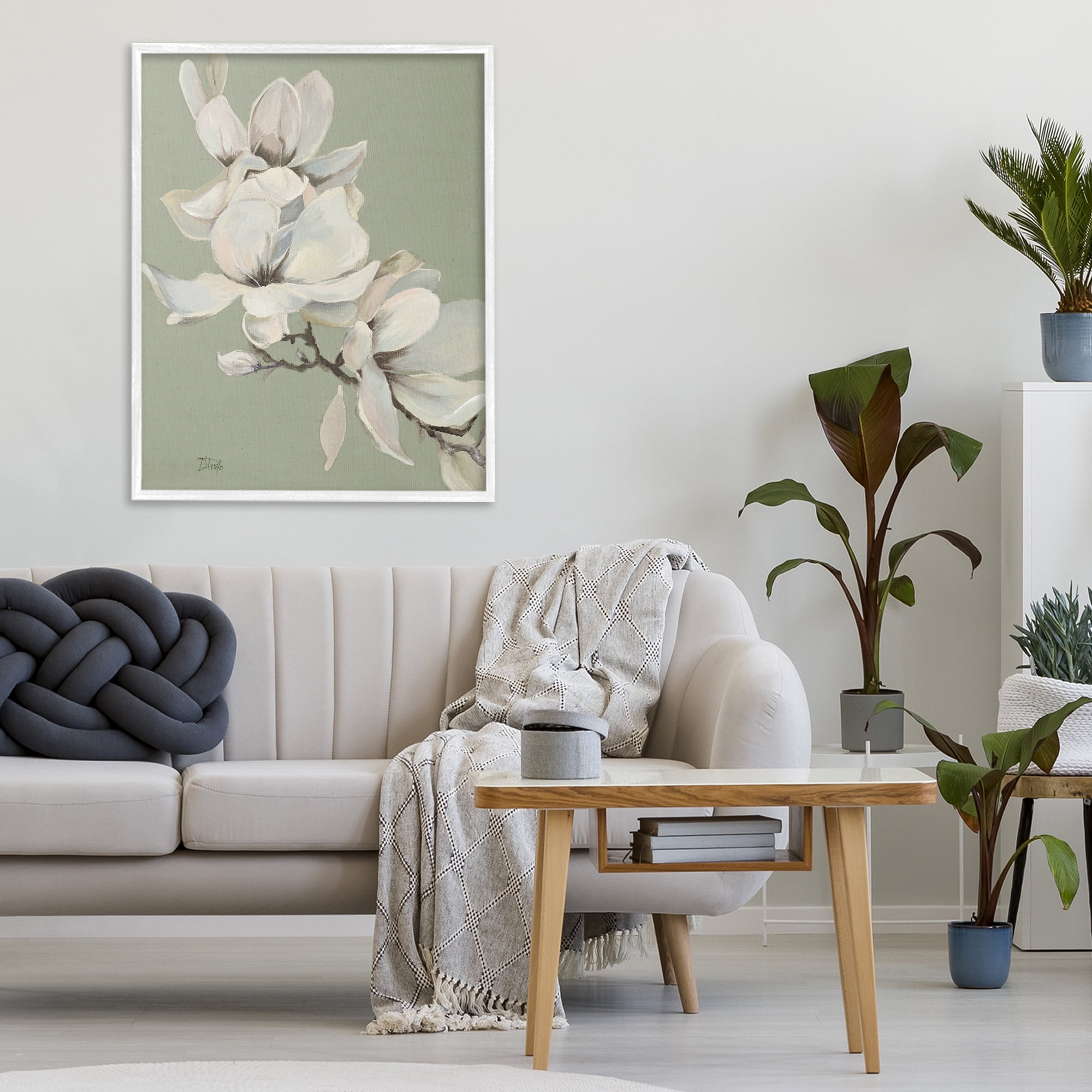 Stupell Industries Magnolias on Sage Florals White Framed Giclee Art, design by Patricia Pinto