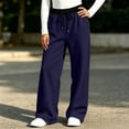 thumbnail image 2 of WhouRiu Girls Casual Pants Solid Color Drawstring Waist Loose Straight Leg Pants Kids Comfortable Versatile Everyday Trousers,5-6 Years, 2 of 5