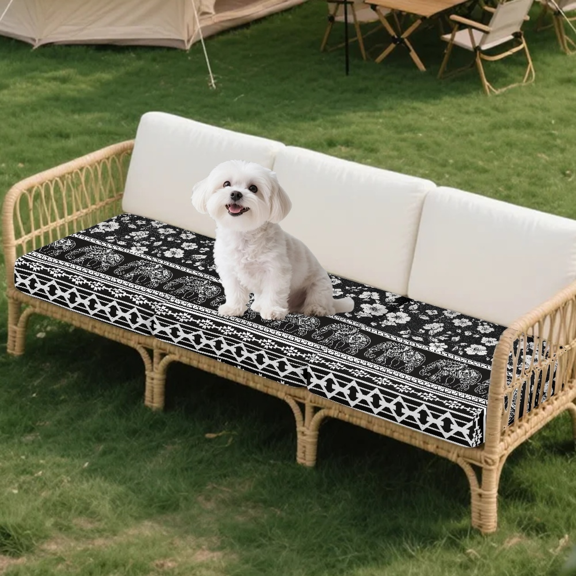TSOVTHRID Aztec Elephant Floral Print Couch Cushion Covers for 3 Cushion Sofa Luxury Anti Slip Couch Cover 3 Pieces Stretch Furniture Protector for Dogs, Easy Install, 24x24 Inch