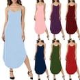 thumbnail image 2 of gakvbuo Summer Tank Dress For Women Maxi Dress Sundress Women Casual Solid Color Summer Spring V-Neck Sleeveless Dress Pocket, 2 of 7