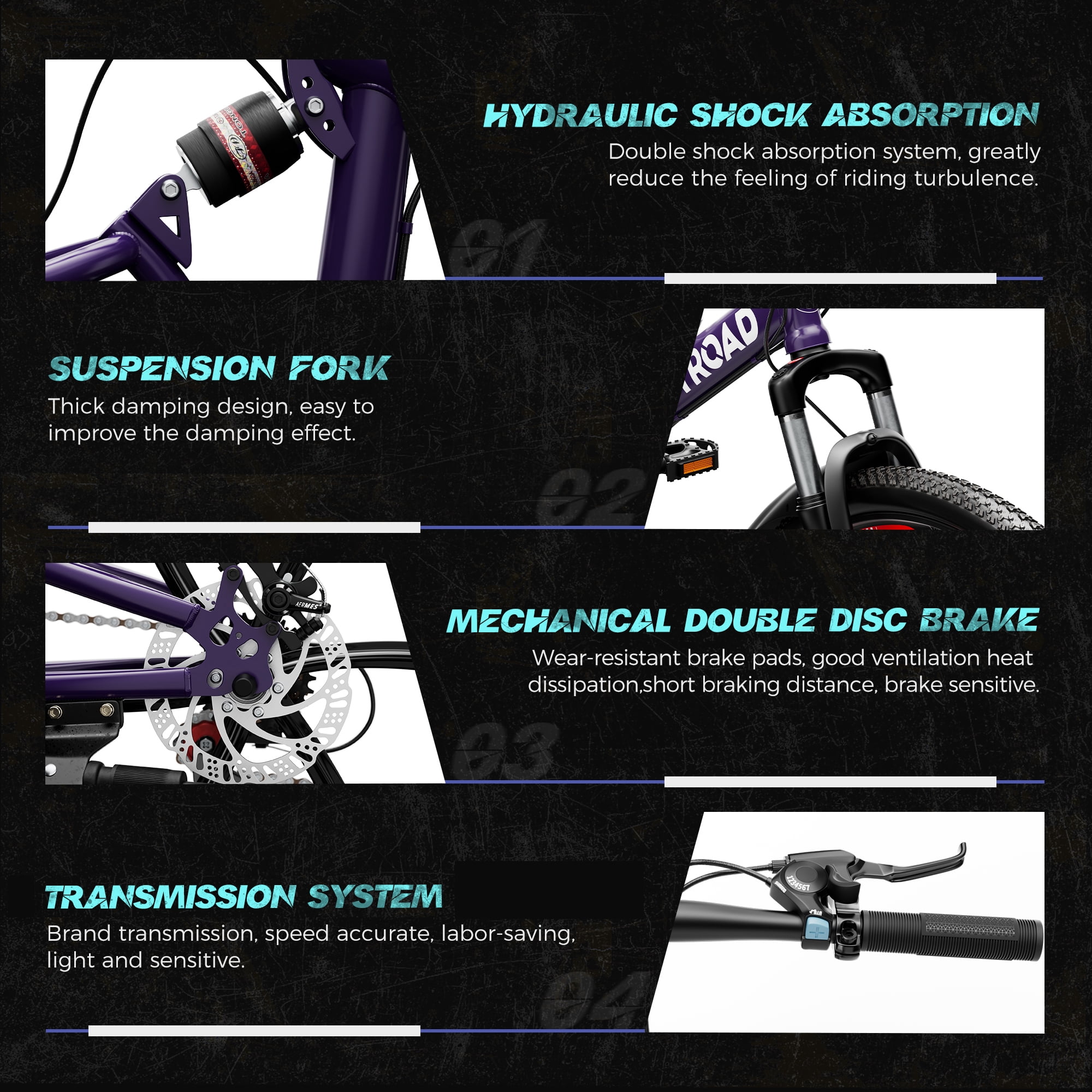 Marknig 26 inch Folding Mountain Bike for Adults, 21 Speed Full Suspension High-Carbon Steel MTB Foldable Bicycle, Dual Disc Brake Non-Slip Folding Bikes for Men or Women, Purple