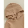 thumbnail image 4 of Infant Baby Hood Jumpsuit Solid Color Waffle Long Sleeve Romper + Long Pants Set, 4 of 8