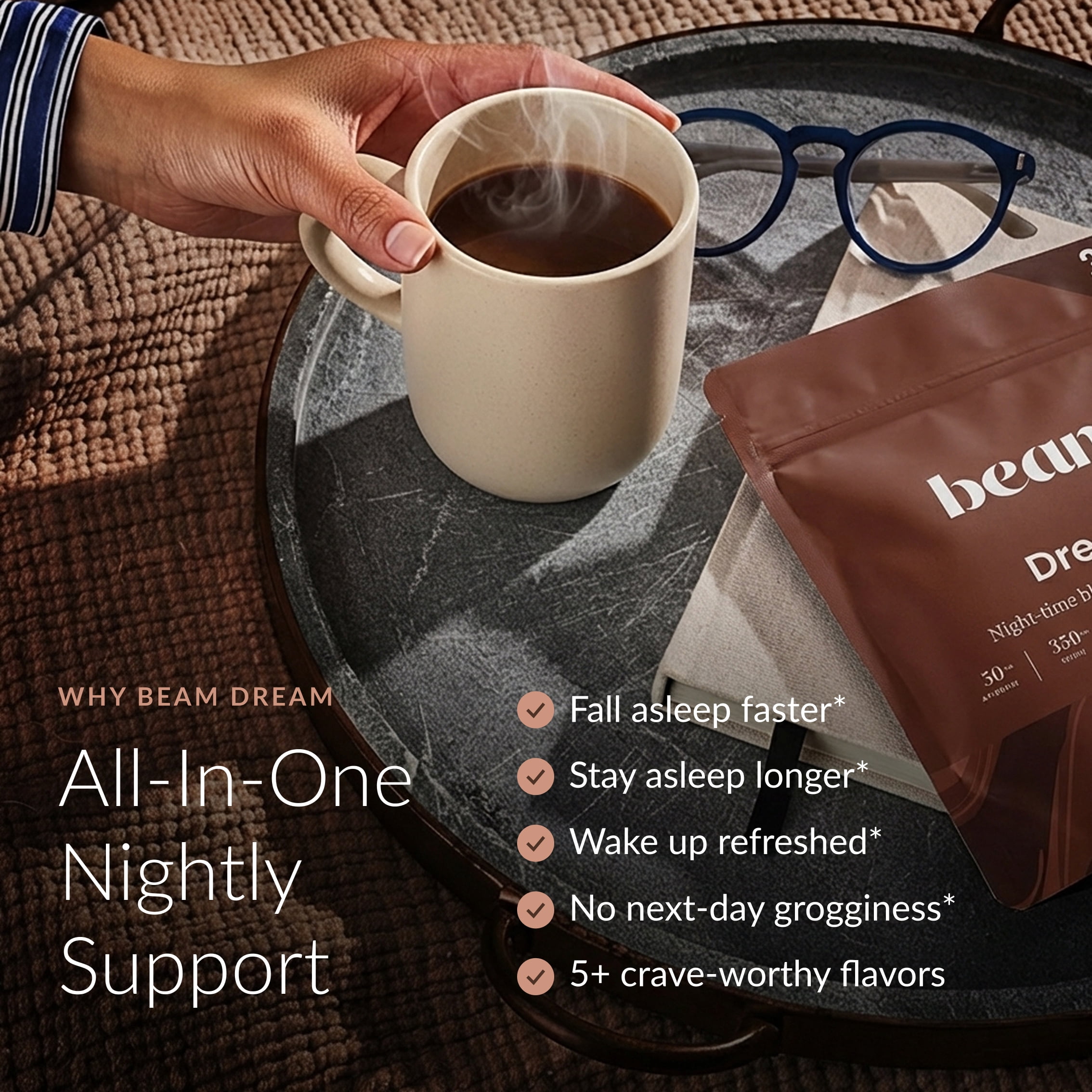 Beam Dream Sleep Powder – Calming Nighttime Cocoa with Magnesium & Apigenin, 20 Servings