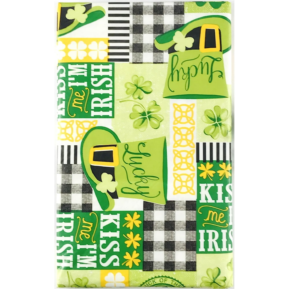 St. Patrick's Day Vinyl Tablecloth Lucky Shamrock Clovers Checkered