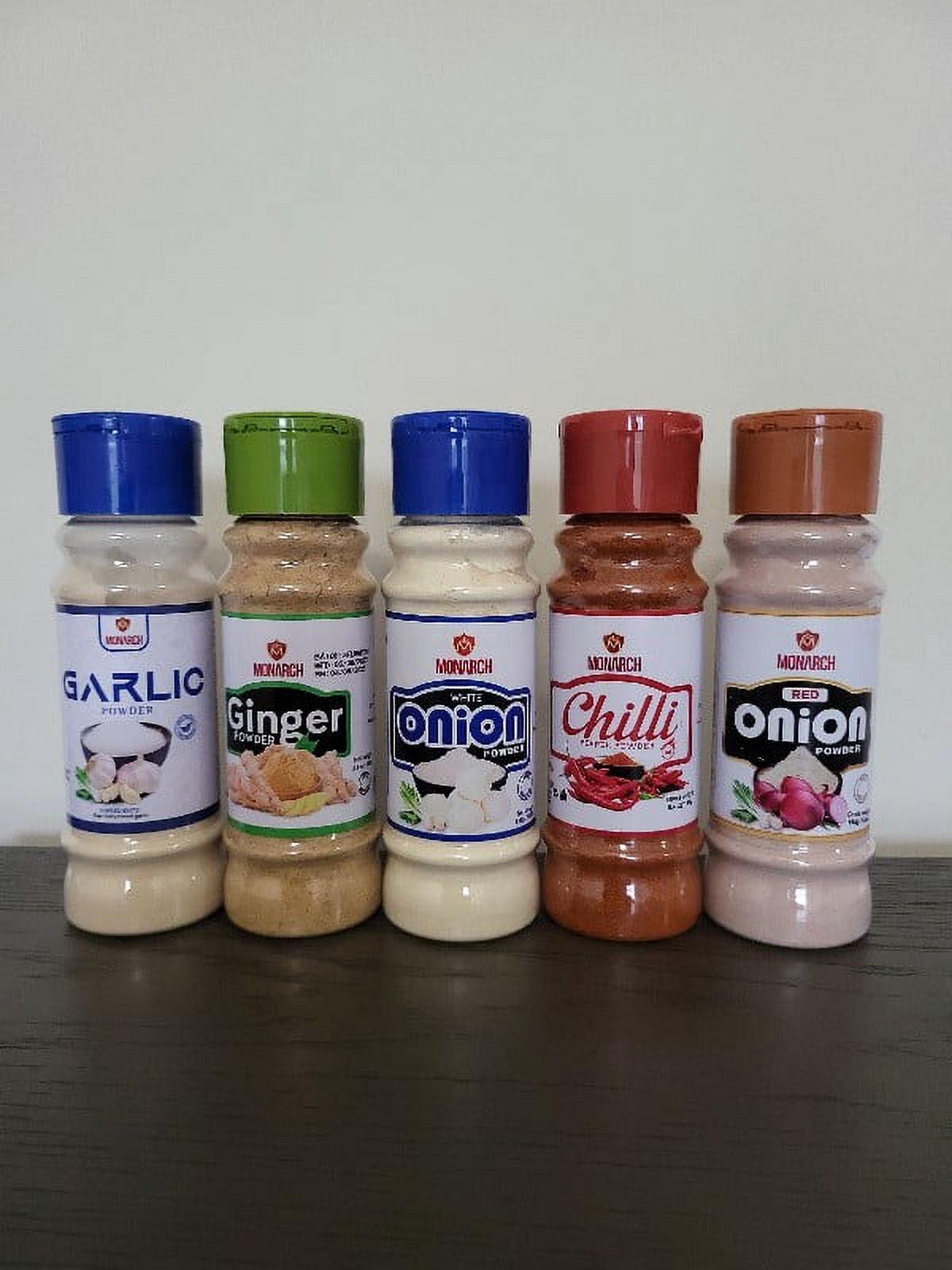 MONARCH 100% Ginger Powder- Garlic Powder- Chili Pepper Powder- Onion Powder (Red)- Onion Powder (White) Pack Of 5 Spices & Seasonings