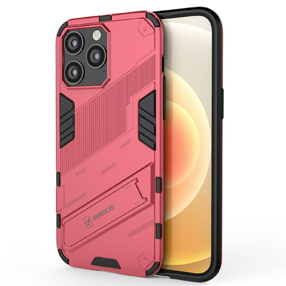 Cowithday for iPhone 14 Pro Case, Kickstand Rugged Shockproof TPU Matte Textured All-Inclusive Lens Protective Shell Hard PC Back Cover Sturdy Phone Case for Apple iPhone 14 Pro 6.1", Rose