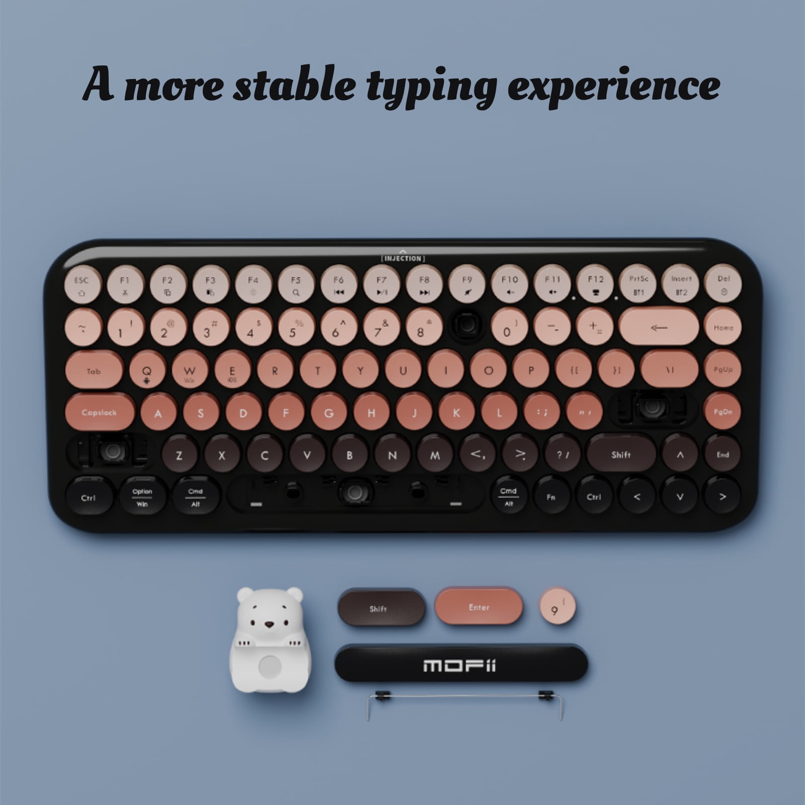 ITIGOITIE Retro Bluetooth Keyboard, Cute Wireless 87 Keys, Dual-Mode, Gradient Color, Round Keycaps with Magnetic Bear Figurine, Compatible with Win/Mac/Tablet