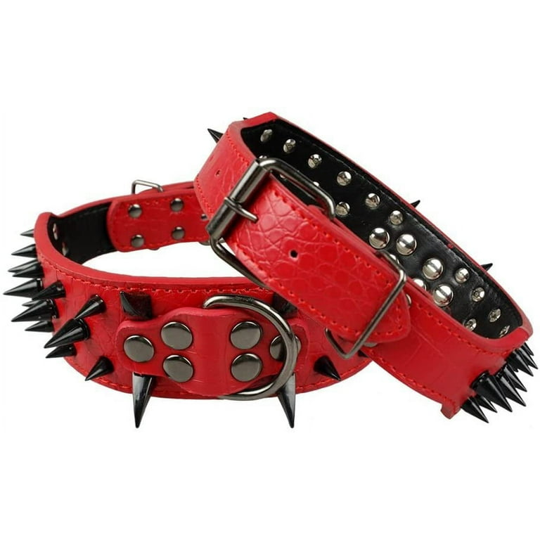  Berry Pet Sharp Spiked Studded Dog Collar - Stylish Leather Dog  Collars - 2 Inch in Width Fit for Medium & Large Dogs - Such as Pitbull  Mastiff - Black