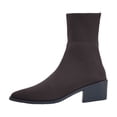 thumbnail image 3 of Domuza Women Stretch Knit Sock Ankle Boots, Pointed Toe Chunky Block Heel Breathable Slip On Short Boots for Autumn Winter Daily Commuting Office Casual Wear Coffee 8（EU-40）, 3 of 8