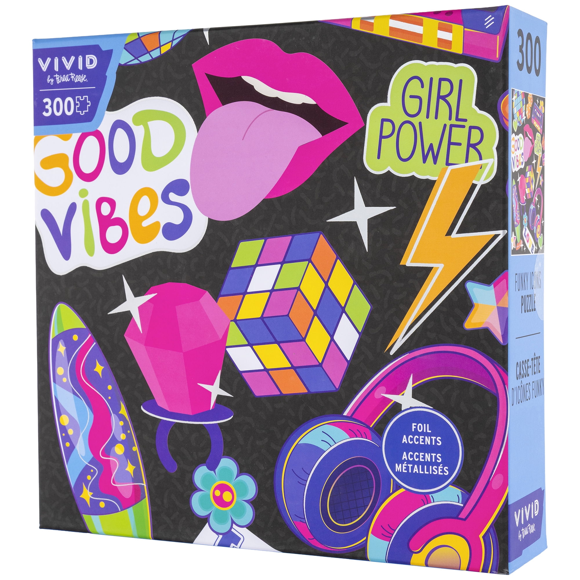Vivid by Brea Reese: 300 Piece Puzzle - Funky Icons, Retro Neon Nostalgic Collage Jigsaw, Metallic Foil Accents, Soft-Touch, Image Reference Poster