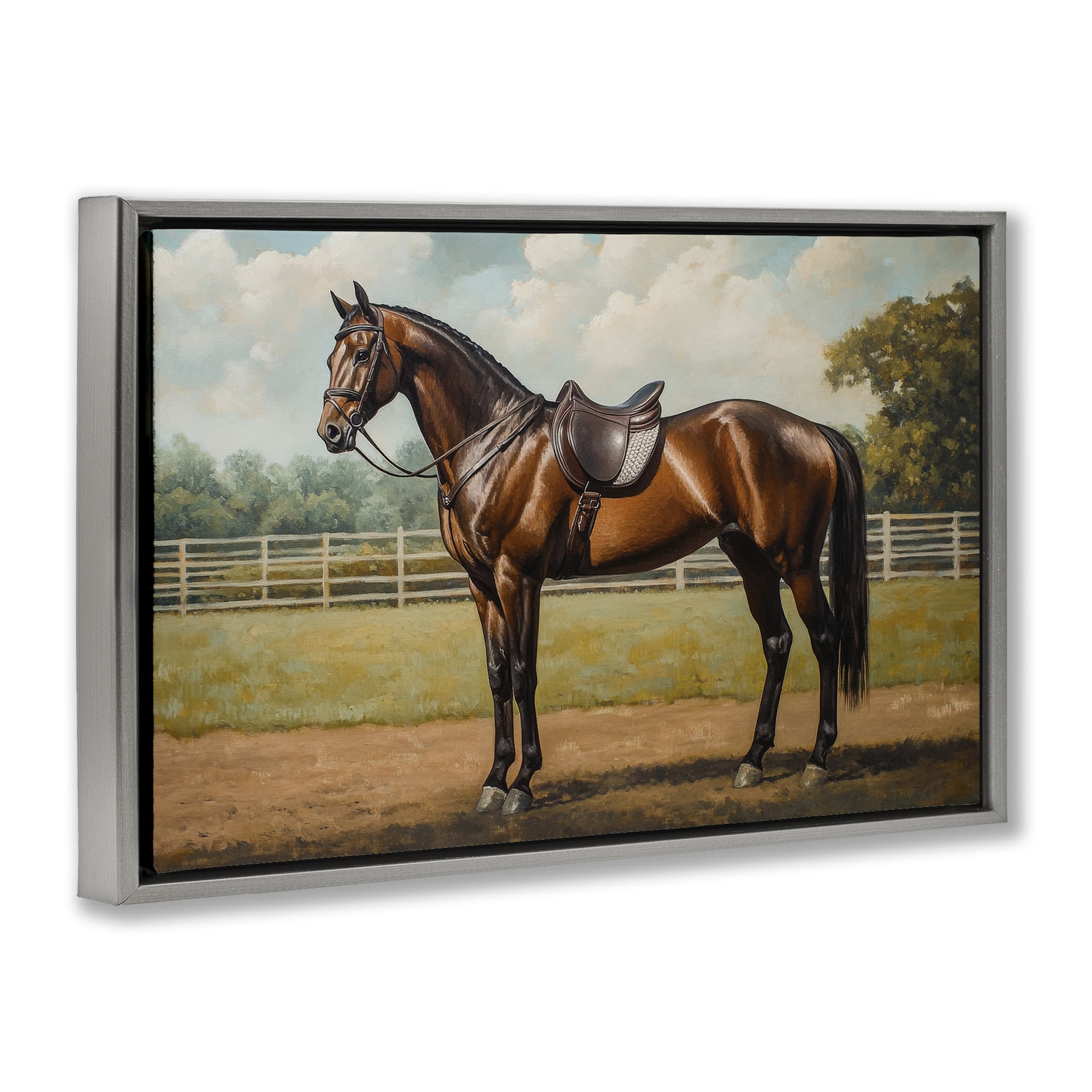 Stupell Industries Saddled & Ready For The Show Gray Framed Floater Canvas Wall Art, design by Petal Prints Design
