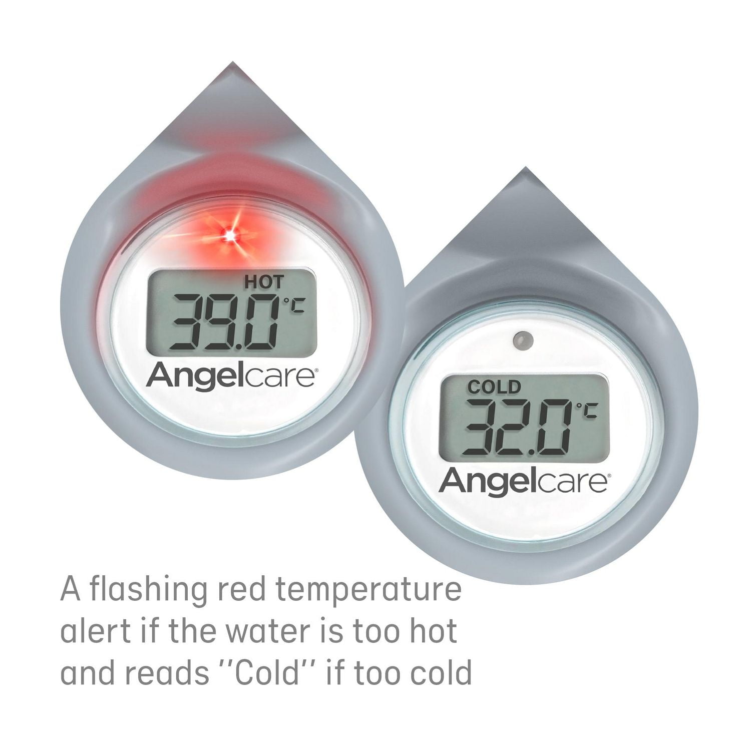 Angelcare® Baby Bath & Room Thermometer with Flashing Red Hot Alert, Cold Display, Auto-off, Shake Activation, Battery Included