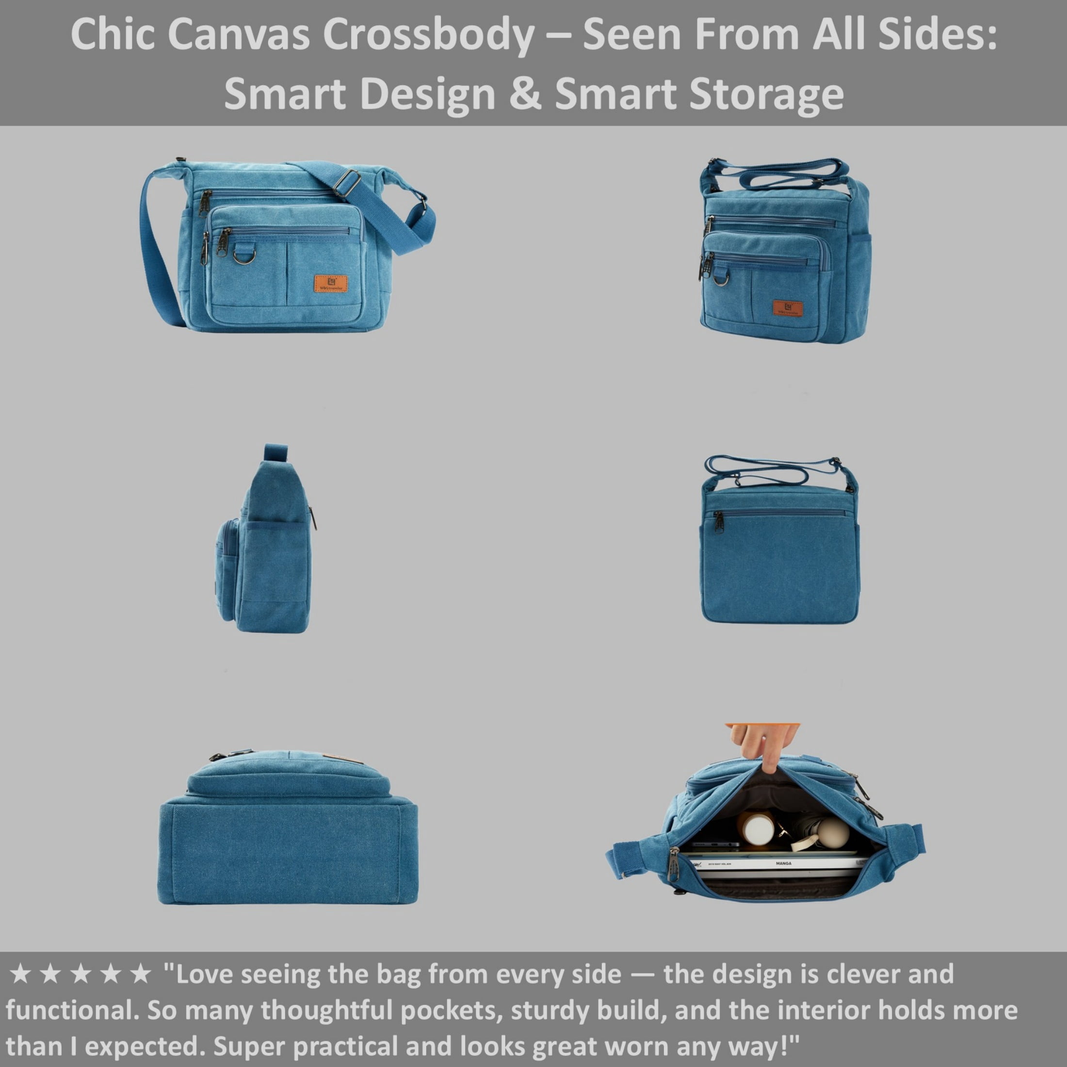 Crossbody Messenger Bag for iPad Pro 12.9 inches, Rfid Shoulder Purse w/Water Bottle Holders, 13 inch Laptop Briefcase, Built-in Wallet With AirTag Case Blue