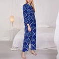 thumbnail image 4 of Kll Blue Gold Grid Lantern Print Women'S Long Sleeve Pajamas With Pants Sleepwear Loungewear 2 Set-X-Large, 4 of 9